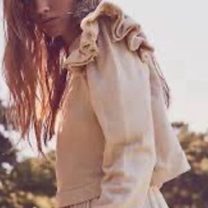 LoveShackFancy Corinne Ruffle French Terry Neutral Tie Dye Sweatshirt Crop Med